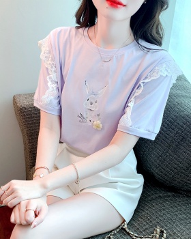 Lace summer T-shirt sweet purple tops for women