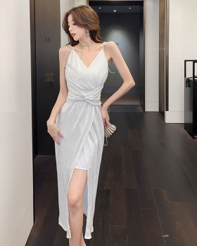Summer white sling dress temperament V-neck sexy formal dress
