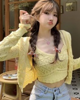 Short knitted cardigan hollow sweater 2pcs set for women