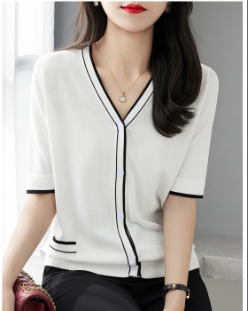 Loose thin summer coat fashion and elegant V-neck tops for women