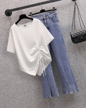 Summer drawstring jeans slim tops 2pcs set