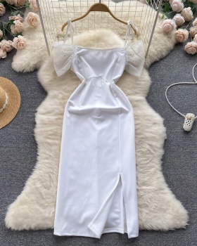 White split lady long dress France style slim dress