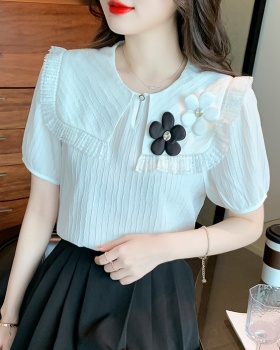 Doll collar unique tops lace chiffon shirt for women
