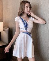 Sexy hollow Cover belly slim V-neck dress for women