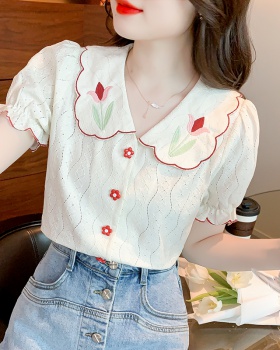 France style summer shirt thin embroidery tops for women