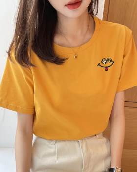 Embroidery short sleeve T-shirt pure cotton tops for women