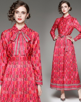 Pinched waist European style all-match printing slim dress