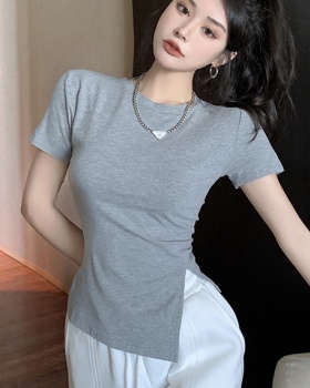 Slim Korean style irregular T-shirt split short sleeve tops