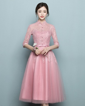 Chinese style evening dress short sleeve bridesmaid dress