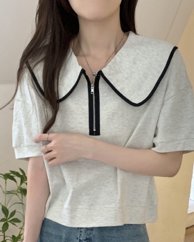 France style lapel tops short sleeve Korean style T-shirt