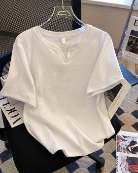 Summer V-neck tops short sleeve white T-shirt for women