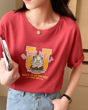Printing pure cotton tops summer T-shirt for women