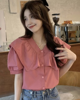 Unique puff sleeve retro shirt short sleeve France style tops