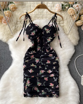 Wrapped chest sexy strap dress floral dress for women