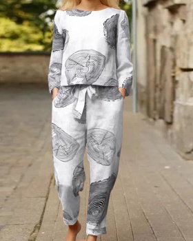 European style printing tops autumn pants 2pcs set for women