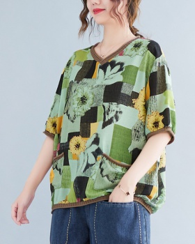 Knitted summer tops V-neck all-match T-shirt for women