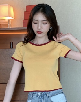 Mixed colors knitted T-shirt student short sleeve tops