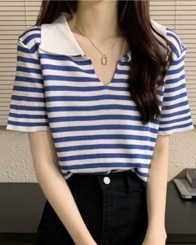 Loose Korean style knitted short sleeve summer tops for women