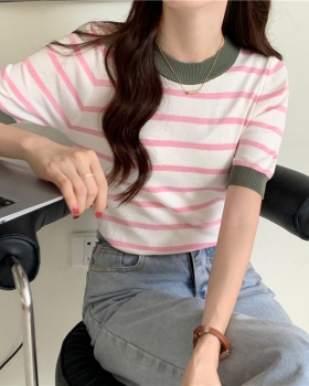 Mixed colors stripe sweater summer Korean style tops for women