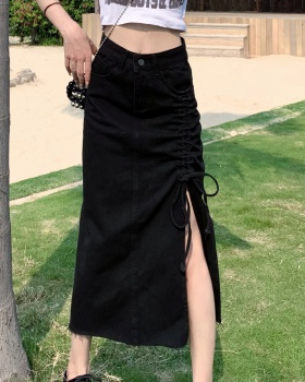 Large yard split denim high waist slim long skirt for women