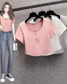 Square collar short Western style T-shirt for women