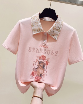 Pink short summer tops lovely short sleeve T-shirt for women
