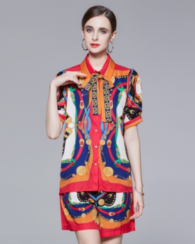 Short sleeve frenum shirt fashion printing tops a set
