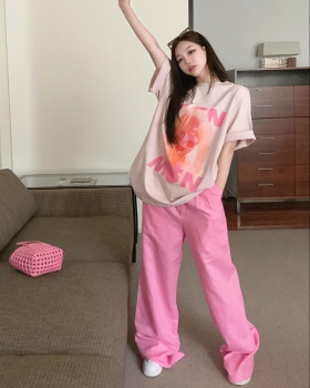 Short sleeve pink T-shirt mopping casual pants