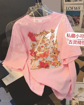 Loose cubs summer T-shirt pink short sleeve printing tops