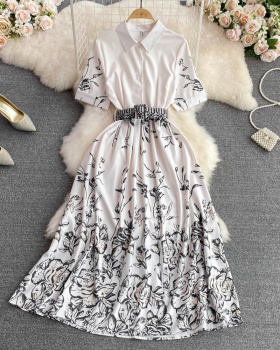 Light lapel elegant long dress printing summer big skirt dress