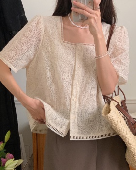 Embroidery square collar Korean style fine shirt