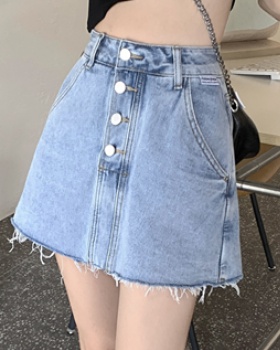 High waist retro denim shorts blue all-match culottes
