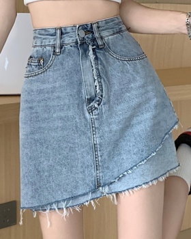 Denim irregular skirt blue high waist short skirt