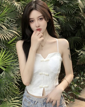 Sling white unique Chinese style slim tops