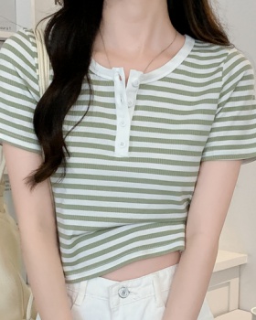 Buckle Korean style short sleeve tops slim summer T-shirt