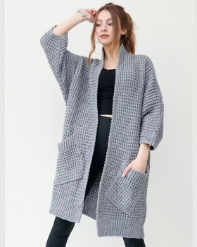 Thick autumn and winter sweater long coat for women