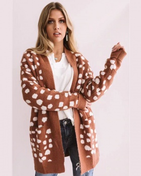 Polka dot thick sweater knitted coat for women
