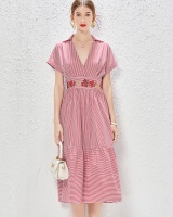 Embroidered fashion stripe red dress