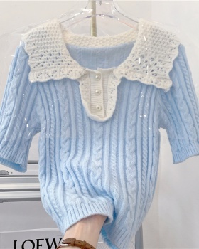 Slim short sleeve T-shirt knitted crochet tops for women
