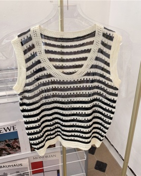 Hollow stripe summer waistcoat knitted lace vest