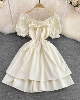 Pinched waist bow bubble fold maiden sweet dress