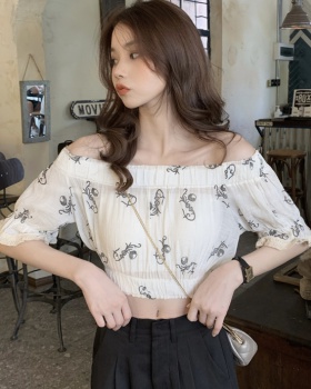 Printing wear lace tops short splice retro shirt for women