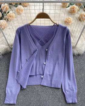 Western style small sling knitted cardigan 2pcs set