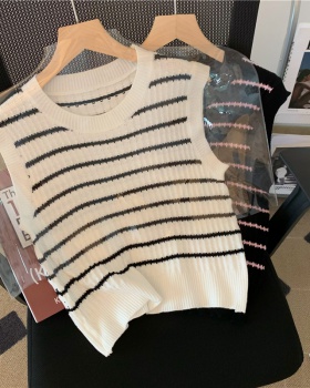 Sleeveless Korean style vest stripe summer tops for women