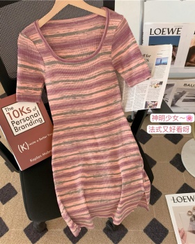 Package hip tight summer T-back stripe sexy dress for women