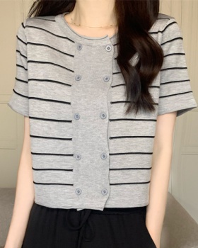 Summer double-breasted tops stripe loose sweater