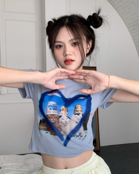 Kitty short sleeve all-match short heart T-shirt