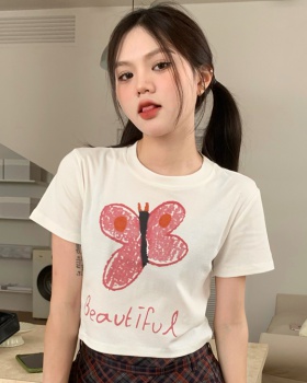 Short childlike butterfly printing T-shirt