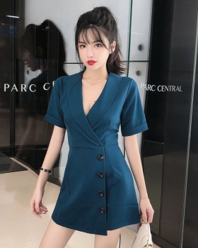 Single-breasted business suit high waist jumpsuit for women