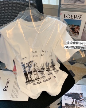 Printing white short sleeve tops Korean style summer T-shirt